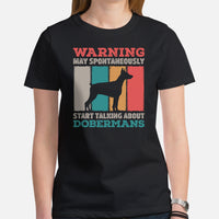 Doberman Dog Themed Clothes - Gifts for Dog Moms, Dads & Lovers - Canine Tee Shirts For Humans - May Start Talking About Dobermans Tee - Black, Women