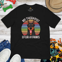 Doberman Dog Themed Clothes - Gifts for Dog Moms, Dads & Lovers - Canine Tee Shirts For Humans - My Therapist Has Fur And Paws T-Shirt - Black