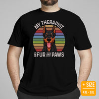 Doberman Dog Themed Clothes - Gifts for Dog Moms, Dads & Lovers - Canine Tee Shirts For Humans - My Therapist Has Fur And Paws T-Shirt - Black, Plus Size