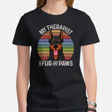 Doberman Dog Themed Clothes - Gifts for Dog Moms, Dads & Lovers - Canine Tee Shirts For Humans - My Therapist Has Fur And Paws T-Shirt - Black, Women