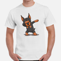 Doberman Dog Themed Clothes - Gifts for Dog Moms, Dads & Lovers - Funny Canine Tee Shirts For Humans - Cute Puppy Dabbing T-Shirt - White, Men