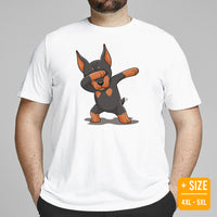 Doberman Dog Themed Clothes - Gifts for Dog Moms, Dads & Lovers - Funny Canine Tee Shirts For Humans - Cute Puppy Dabbing T-Shirt - White, Plus Size
