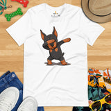 Doberman Dog Themed Clothes - Gifts for Dog Moms, Dads & Lovers - Funny Canine Tee Shirts For Humans - Cute Puppy Dabbing T-Shirt - White