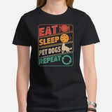 Dog & Canine Themed Clothes & Attire - Cute Dog Tee Shirt For Humans - Presents for Dog Moms & Dads - Eat Sleep Pet Dogs Repeat T-Shirt - Black, Women