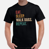 Dog & Canine Themed Clothes & Attire - Dog Tee Shirt For Humans - Presents for Dog Moms & Dads - Eat Sleep Walk Dogs Repeat T-Shirt - Black, Men