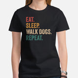 Dog & Canine Themed Clothes & Attire - Dog Tee Shirt For Humans - Presents for Dog Moms & Dads - Eat Sleep Walk Dogs Repeat T-Shirt - Black, Women