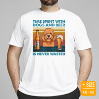 Doodle Dog Themed Clothes - Canine Tee Shirts For Humans - Gifts for Dog Lovers - Time Spent With Dogs And Beer Is Never Wasted T-Shirt - White, Plus Size