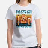 Doodle Dog Themed Clothes - Canine Tee Shirts For Humans - Gifts for Dog Lovers - Time Spent With Dogs And Beer Is Never Wasted T-Shirt - White, Women