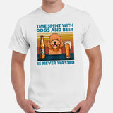 Doodle Dog Themed Clothes - Canine Tee Shirts For Humans - Gifts for Dog Lovers - Time Spent With Dogs And Beer Is Never Wasted T-Shirt - White, Men