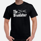 Drum Kit Set T-Shirt - Music Band Concert Tee Shirts - Drumming Gifts, Presents for Drummers & Musicians - Vintage The Drumfather Tee - Black, Men