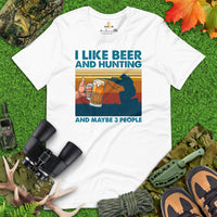 Duck & Deer Hunting T-Shirt - Gifts for Hunters, Bow Hunters, Archers & Beer Lovers - I Like Beer And Hunting And Maybe 3 People Shirt - White