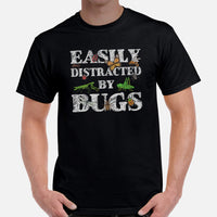 Easily Distracted By Bugs T-Shirt - Insect, Pollinator Shirt - Gift for Gardener & Nature Lover - Entomology Shirt - Earth Day Shirt - Black, Men