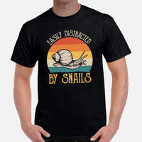 Easily Distracted By Snails Retro Aesthetic T-Shirt - Shelled Gastropod, Slugs, Semi-Slugs Cottagecore Shirt - Biology & Zoology Shirt - Black, Men