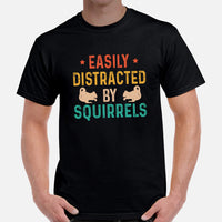 Easily Distracted By Squirrels T-Shirt - Chipmunk, Gerbil, Nutcracker, Woodland Animal Tee - Gift for Squirrel Dad/Mom, Lover & Feeder - Black, Men