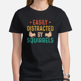 Easily Distracted By Squirrels T-Shirt - Chipmunk, Gerbil, Nutcracker, Woodland Animal Tee - Gift for Squirrel Dad/Mom, Lover & Feeder - Black, Women