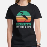 Camping & Bird Watching Shirt - Gifts for Bird Lovers, Birdwatchers, Birders - Heron Birding Tee Shirt - Egrets I've Had A Few T-Shirt - Black, Women