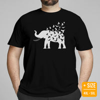 Camping & Bird Watching Shirt - Presents, Gift Ideas for Bird & Nature Lovers, Birdwatchers - Birding Shirt - Elephant Free Birds T-Shirt - Black, Large Size for Overweight