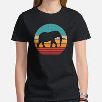 Elephant Retro Aesthetic T-Shirt - Mammoth, Mastodon, Elephas Shirt - Gift for Elephant & Wildlife Animal Lovers - Zoology Shirt - Black, Women