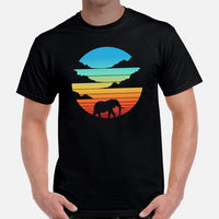 Elephant Retro Sunset Aesthetic T-Shirt - Mammoth, Mastodon, Elephas Vaporwave Tee - Gift for Elephant & Animal Lovers - Zoology Shirt - Black, Men