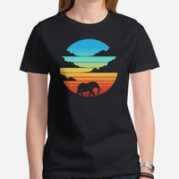 Elephant Retro Sunset Aesthetic T-Shirt - Mammoth, Mastodon, Elephas Vaporwave Tee - Gift for Elephant & Animal Lovers - Zoology Shirt - Black, Women