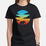 Elephant Retro Sunset Aesthetic T-Shirt - Mammoth, Mastodon, Elephas Vaporwave Tee - Gift for Elephant & Animal Lovers - Zoology Shirt - Black, Women