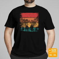 Camping & Hiking Shirt - Presents, Gift Ideas for Campers, Hikers, Nature Lovers - Happy Camper Tee Shirt - Vintage Forest Skyline T-Shirt - Black, Large Size for Overweight