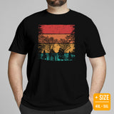 Camping & Hiking Shirt - Presents, Gift Ideas for Campers, Hikers, Nature Lovers - Happy Camper Tee Shirt - Vintage Forest Skyline T-Shirt - Black, Large Size for Overweight