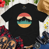 Enchanted Forest Themed 80s Retro Aesthetic T-Shirt - Naturecore Tee for Granola Girl & Guy, Wanderlust, Hiker, Outdoorsy Camper - Black