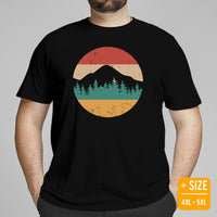 Camping & Hiking Shirt - Presents, Gift Ideas for Campers, Hikers, Nature Lovers - Happy Camper Tee Shirt - 80s Retro Forest Skyline Shirt - Black, Large Size for Overweight