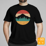 Camping & Hiking Shirt - Presents, Gift Ideas for Campers, Hikers, Nature Lovers - Happy Camper Tee Shirt - 80s Retro Forest Skyline Shirt - Black, Large Size for Overweight
