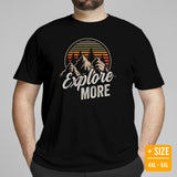 Explore More Boho Retro Aesthetic Shirt - Hiking Mountain Themed Shirt - Hikecore Granola Tee for Wanderlust, Outdoorsy Camper & Hiker - Black, Large Size for Overweight