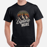Explore More Boho Retro Aesthetic Shirt - Hiking Mountain Themed Shirt - Hikecore Granola Tee for Wanderlust, Outdoorsy Camper & Hiker - Black, Men