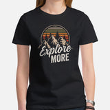 Explore More Boho Retro Aesthetic Shirt - Hiking Mountain Themed Shirt - Hikecore Granola Tee for Wanderlust, Outdoorsy Camper & Hiker - Black, Women