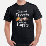 Ferrets & Tacos Make Me Happy T-Shirt - Fuzzy Sable, Weasel Shirt - Foodie Tee - Gift for Ferret Lovers - Mustela Rescue & Adoption Tee - Black, Men