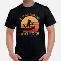 Fishing & PFG Shirt - Gift for Fisherman - Performance Fishing Shirt - If The Fish Won't Bite Force Feed 'Em Retro Aesthetic Shirt - Black, Men