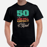 Fishing & PFG T-Shirt - 50th Birthday Gift Ideas for Fisherman - Bass Masters & Pros Shirt - 50 And Still Keeping It Reel Shirt - Black, Men