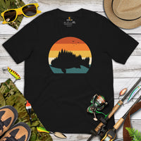 Fishing & PFG T-Shirt - Gift for Fisherman - Bass Masters & Pros Shirt - Bass Fish Evergreen Forest Themed Retro Aesthetic Shirt - Black