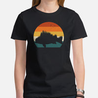 Fishing & PFG T-Shirt - Gift for Fisherman - Bass Masters & Pros Shirt - Bass Fish Evergreen Forest Themed Retro Aesthetic Shirt - Black, Women