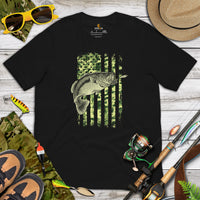 Fishing & PFG T-Shirt - Gift for Fisherman - Bass Masters & Pros Shirt - Flying Fishing Attire - Bass Fishing US Flag Themed Shirt - Black