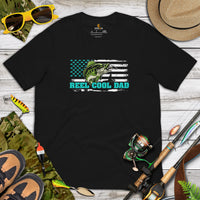 Fishing & PFG T-Shirt - Gift for Fisherman - Bass Masters & Pros Shirt - Flying Fishing Shirt - Reel Cool Dad US Flag Themed Shirt - Black