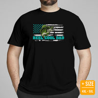 Fishing & PFG T-Shirt - Gift for Fisherman - Bass Masters & Pros Shirt - Flying Fishing Shirt - Reel Cool Dad US Flag Themed Shirt - Black, Plus Size