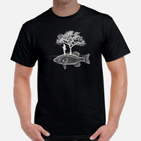 Fishing & PFG T-Shirt - Gift for Fisherman - Bass Masters & Pros Shirt - Flying Fishing Tee - Bass Fishing Cottagecore Aesthetic Shirt - Black, Men