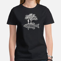 Fishing & PFG T-Shirt - Gift for Fisherman - Bass Masters & Pros Shirt - Flying Fishing Tee - Bass Fishing Cottagecore Aesthetic Shirt - Black, Women