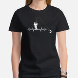 Fishing & PFG T-Shirt - Gift for Fisherman - Bass Masters & Pros Shirt - Master Baiter Shirt - Fly Fishing Heartbeat Shirt - Black, Women
