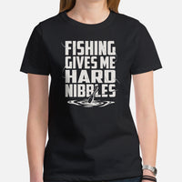 Fishing & PFG T-Shirt - Gift for Fisherman - Bass Masters & Pros Shirt - MLF Fly Fishing Shirt - Fishing Gives Me Hard Nibbles Shirt - Black, Women