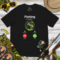 Fishing & PFG T-Shirt - Gift for Fisherman - Bass Masters & Pros Shirt - MLF Fly Fishing Shirt - Fishing Is Calling And I Must Go Shirt - Black