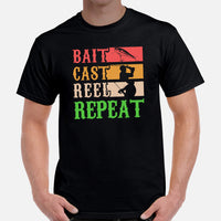 Fishing & PFG T-Shirt - Gift for Fisherman - Bass Masters & Pros Shirt - MLF Flying Fishing Shirt - Bait Cast Reel Repeat Shirt - Black, Men