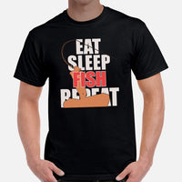 Fishing & PFG T-Shirt - Gift for Fisherman - Bass Masters & Pros Shirt - MLF Fly Fishing Shirt - Eat Sleep Fish Repeat Shirt - Black, Men