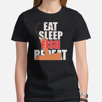 Fishing & PFG T-Shirt - Gift for Fisherman - Bass Masters & Pros Shirt - MLF Fly Fishing Shirt - Eat Sleep Fish Repeat Shirt - Black, Women