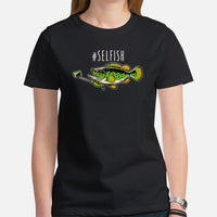Fishing & PFG T-Shirt - Gift for Fisherman - Bass Masters & Pros Shirt - MLF Flying Fishing Shirt - Selfish Sarcastic Geeky Shirt - Black, Women